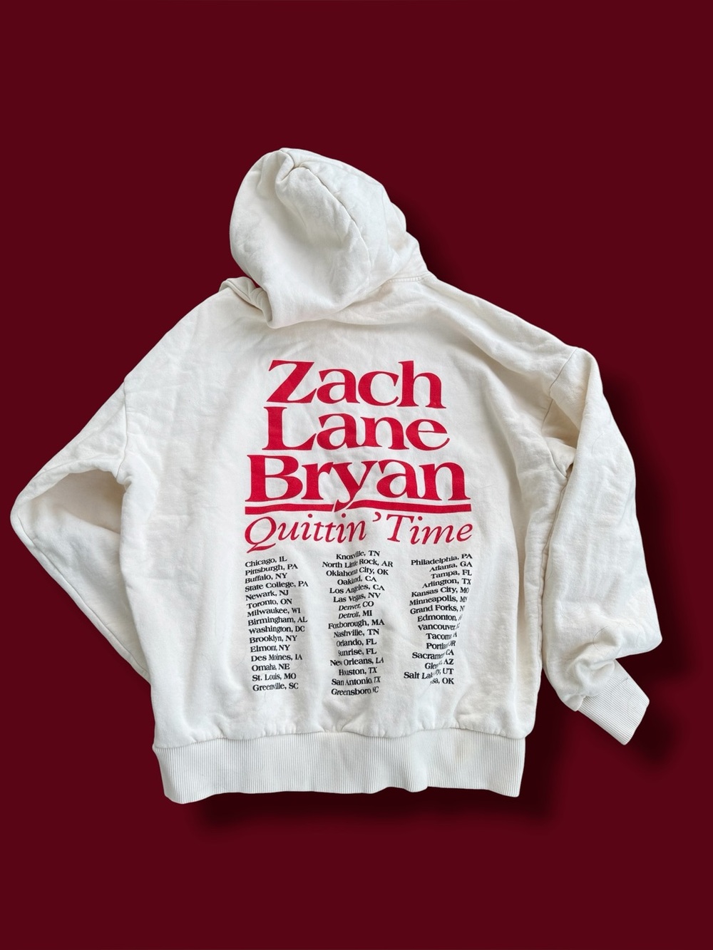 Zach Lane Bryan 'Quittin' Time' Graphic Hoodie – Cream with Red Print